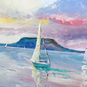 Badacsony naplementében c. Balatonos festmény ( Papp Tünde) - művészet - festmény - olajfestmény - Meska.hu