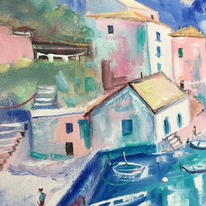 Azúrkék Santorini c. Kortárs olajfestmény - művészet - festmény - olajfestmény - Meska.hu