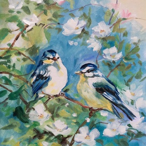 Tavaszi boldogság c. Madaras olajfestmény - Meska.hu