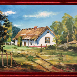 Nádfedeles otthon c. Kortárs olajfestmény - Meska.hu