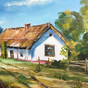 Nádfedeles otthon c. Kortárs olajfestmény - művészet - festmény - olajfestmény - Meska.hu