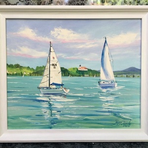 Tihanyi vitorlások c. Balaton olajfestmény - Meska.hu