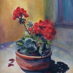 muskátlik csendélet olajfestmény, Művészet, Festmény, Olajfestmény, Festészet, MESKA