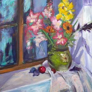 Ablakban csendélet olajfestmény - művészet - festmény - olajfestmény - Meska.hu