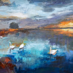 Alkony a tavon  olajfestmény, Művészet, Festmény, Olajfestmény, Festészet, MESKA