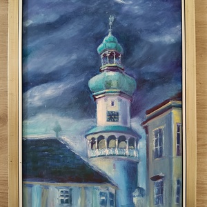 Sopron tűztorony olajfestmény, Művészet, Festmény, Olajfestmény, Festészet, MESKA