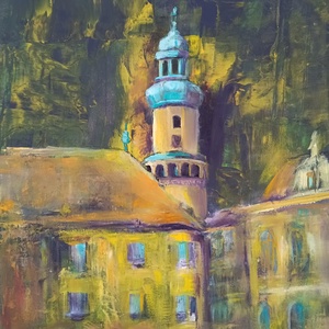 Sopron tűztorony olajfestmény, Művészet, Festmény, Olajfestmény, Festészet, MESKA