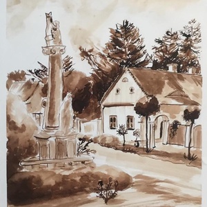 Falusi életkép, Sarród, Művészet, Festmény, Olajfestmény, Festészet, MESKA