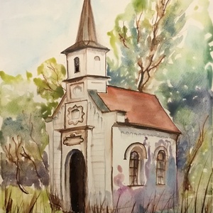 Fertőrákos faluszél, diópác festmény, Művészet, Festmény, Akvarell, , MESKA