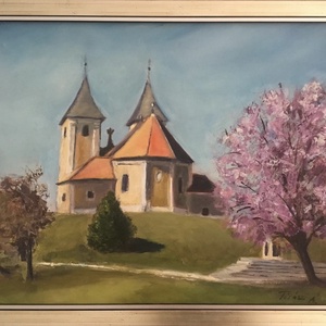 Fertőszéplak templomdomb  c. olajfestmény, Művészet, Festmény, Olajfestmény, Festészet, MESKA