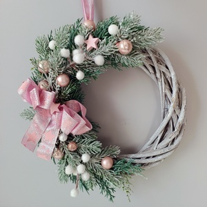 Púder rózsaszín fehér elegáns ünnepi alkalmi ajtódísz kopogtató, Karácsony, Adventi díszek, Adventi ajtódísz, Virágkötés, Mindenmás, MESKA