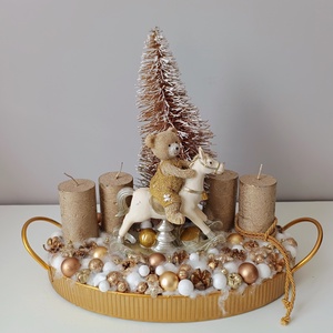 Hintalovazó macis arany gyertyás asztaldísz - karácsony - adventi díszek - adventi asztaldísz - Meska.hu