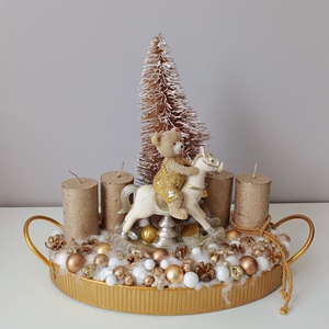 Hintalovazó macis arany gyertyás asztaldísz - karácsony - adventi díszek - adventi asztaldísz - Meska.hu