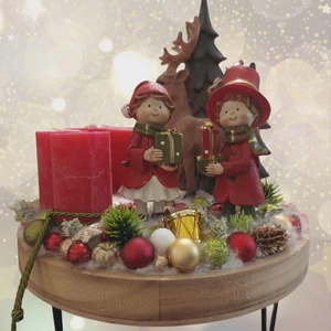 Magasított kör alapban piros gyertyákkal adventi karácsonyi ünnepi asztaldísz - karácsony - adventi díszek - adventi asztaldísz - Meska.hu