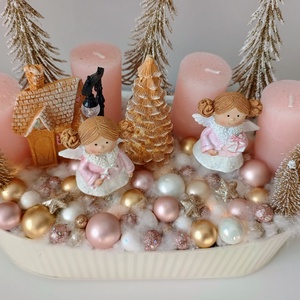 Angyalkás mézeskalács kerámia díszes rózsaszín gyertyás adventi karácsonyi ünnepi asztaldísz - karácsony - adventi díszek - adventi asztaldísz - Meska.hu