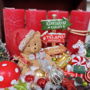 Bőröndös macis piros gyertyás asztali dísz adventi dísz - karácsony - adventi díszek - adventi asztaldísz - Meska.hu