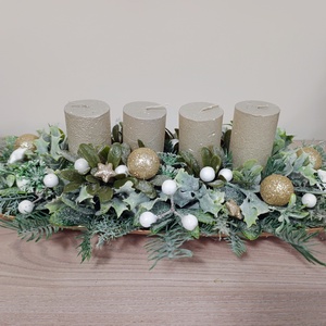 Arany zöld 4 arany gyertyás karácsonyi ünnepi adventi asztaldísz - Meska.hu