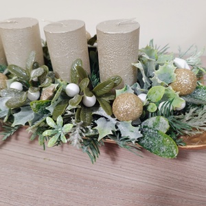 Arany zöld 4 arany gyertyás karácsonyi ünnepi adventi asztaldísz - karácsony - adventi díszek - adventi asztaldísz - Meska.hu