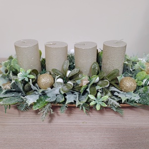 Arany zöld 4 arany gyertyás karácsonyi ünnepi adventi asztaldísz - karácsony - adventi díszek - adventi asztaldísz - Meska.hu