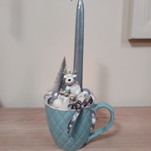 Türkiz szarvas figurás egy gyertyás bögrés dísz - Meska.hu