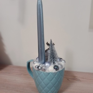 Türkiz szarvas figurás egy gyertyás bögrés dísz - karácsony - karácsonyi lakásdekoráció - karácsonyi lakásdíszek - Meska.hu