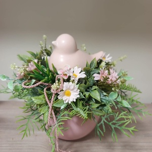 Tavaszi madárkás asztaldísz púderrózsaszín színvilágban - Meska.hu