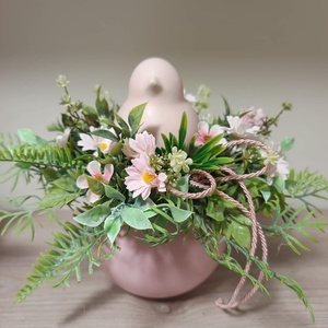 Tavaszi madárkás asztaldísz púderrózsaszín színvilágban - otthon & életmód - dekoráció - asztal és polc dekoráció - asztaldísz - Meska.hu