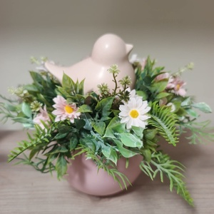 Tavaszi madárkás asztaldísz púderrózsaszín színvilágban - otthon & életmód - dekoráció - asztal és polc dekoráció - asztaldísz - Meska.hu