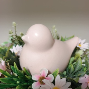 Tavaszi madárkás asztaldísz púderrózsaszín színvilágban - otthon & életmód - dekoráció - asztal és polc dekoráció - asztaldísz - Meska.hu