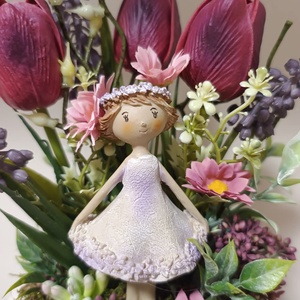 Tavaszi tündéres asztaldísz bordó és púderrózsaszín színvilágban  - otthon & életmód - dekoráció - asztal és polc dekoráció - asztaldísz - Meska.hu