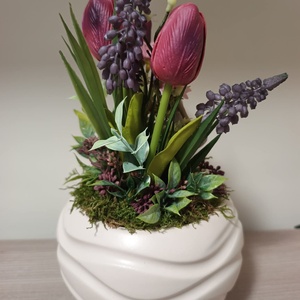 Tavaszi tündéres asztaldísz bordó és púderrózsaszín színvilágban  - otthon & életmód - dekoráció - asztal és polc dekoráció - asztaldísz - Meska.hu