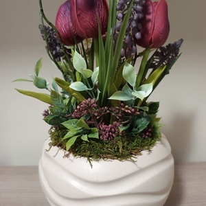 Tavaszi tündéres asztaldísz bordó és púderrózsaszín színvilágban  - otthon & életmód - dekoráció - asztal és polc dekoráció - asztaldísz - Meska.hu