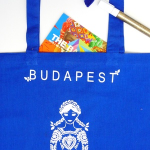 'Menyecske' -Budapest shoppingoló, bevásárló táska- tintakék - táska & tok - bevásárlás & shopper táska - shopper, textiltáska, szatyor - Meska.hu