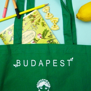 'Menyecske' -zöld- Budapest shoppingoló, bevásárló táska- fűzöld - táska & tok - bevásárlás & shopper táska - shopper, textiltáska, szatyor - Meska.hu