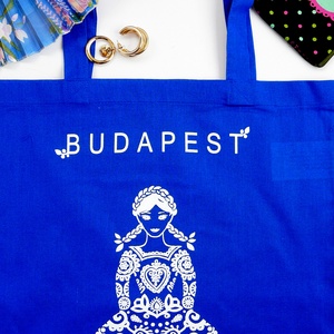 'Menyecske' -Budapest shoppingoló, bevásárló táska- tintakék - Meska.hu