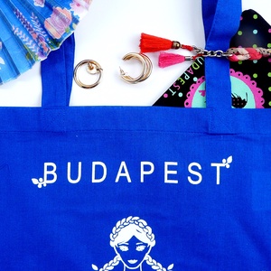 'Menyecske' -Budapest shoppingoló, bevásárló táska- tintakék - táska & tok - bevásárlás & shopper táska - shopper, textiltáska, szatyor - Meska.hu