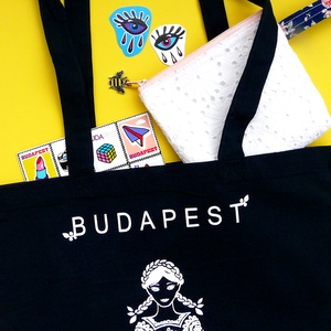 'Menyecske' -Budapest shoppingoló, bevásárló táska- fekete, Táska & Tok, Bevásárlás & Shopper táska, Shopper, textiltáska, szatyor, Varrás, Meska