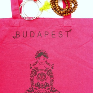 'Menyecske' -Budapest shoppingoló, bevásárló táska- pink,  fekete nyomattal, Táska & Tok, Bevásárlás & Shopper táska, Shopper, textiltáska, szatyor, Varrás, MESKA