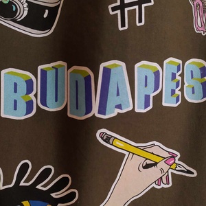  ÚJ ! ' Budapest' táska 'Stickers' sorozat-királykék felratos-olivazöld bevásárlótáska/shoppingtáska /shopper  - táska & tok - bevásárlás & shopper táska - shopper, textiltáska, szatyor - Meska.hu