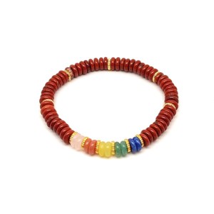 Vörös jáspis ásvány karkötő 5 korong köves díszítéssel 6�2 mm, Ékszer, Karkötő, Ásványkarkötő, , MESKA