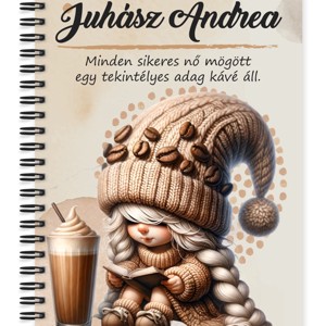 Személyre szabható kávés manó lány - Kávé és könyv mintás A5-ös füzet, Otthon & Életmód, Papír, írószer, Jegyzetfüzet & Napló, , MESKA