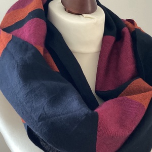 Kézzel szőtt elegáns Merinó Sötétkék narancs pink Kendő - ruha & divat - sál, sapka, kendő - kendő - Meska.hu