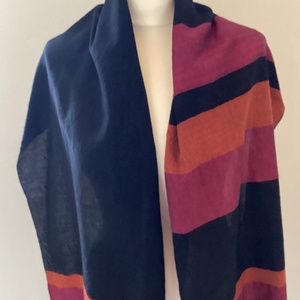 Kézzel szőtt elegáns Merinó Sötétkék narancs pink Kendő - Meska.hu