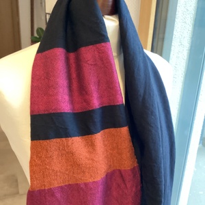 Kézzel szőtt elegáns Merinó Sötétkék narancs pink Kendő - ruha & divat - sál, sapka, kendő - kendő - Meska.hu