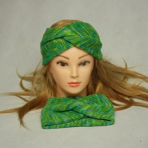 Zöld kék kézzel festett, Kötött Merino Gyapjú egyedi Csavart Fejpánt Fülmelegítő - ruha & divat - sál, sapka, kendő - fejpánt - Meska.hu