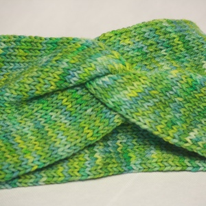 Zöld kék kézzel festett, Kötött Merino Gyapjú egyedi Csavart Fejpánt Fülmelegítő - ruha & divat - sál, sapka, kendő - fejpánt - Meska.hu