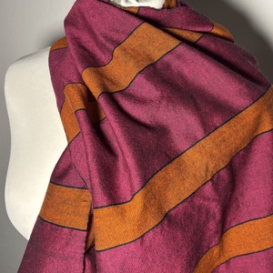 Kézzel szőtt csíkos Pink Narancs Merino Kendő - ruha & divat - sál, sapka, kendő - kendő - Meska.hu