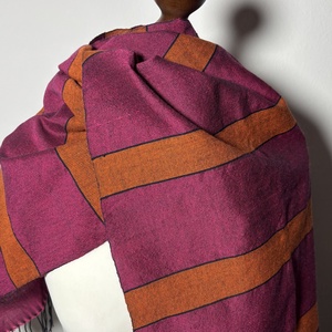 Kézzel szőtt csíkos Pink Narancs Merino Kendő - ruha & divat - sál, sapka, kendő - kendő - Meska.hu