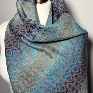 Kézzel szőtt Türkiz Barna színátmenetes Merinó és Selyem Kendő - ruha & divat - sál, sapka, kendő - kendő - Meska.hu