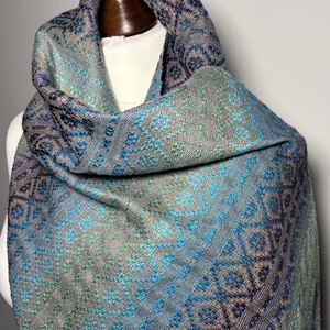 Kézzel szőtt Türkiz Barna színátmenetes Merinó és Selyem Kendő, Ruha & Divat, Sál, Sapka, Kendő, Kendő, Szövés, MESKA